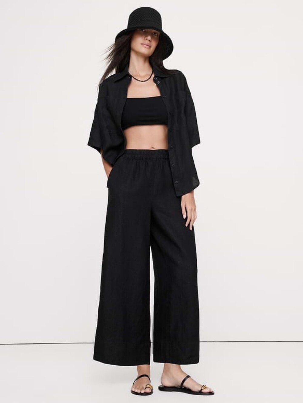 Banana Republic Wide-Leg Linen-Blend Pants with Elastic Waist, NWT Black M